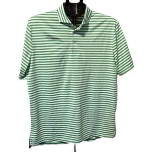 Polo Ralph Lauren RLX Mens M Green White Stripe Golf Polo Stretch Performance